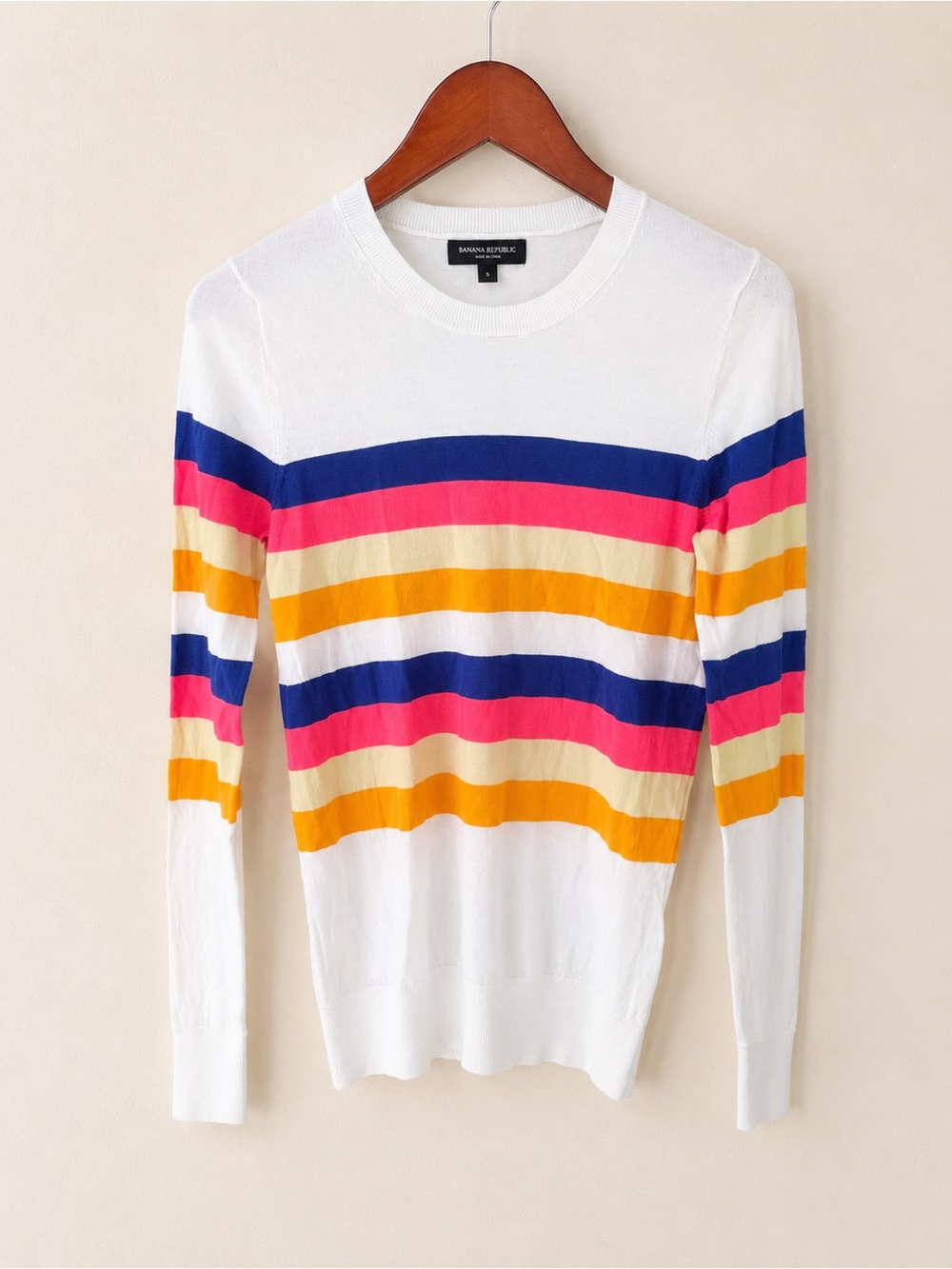 Banana Republic Extra Fine Merino Wool Sweater Small Rainbow Stripe  Crewneck - Picture 2 of 7